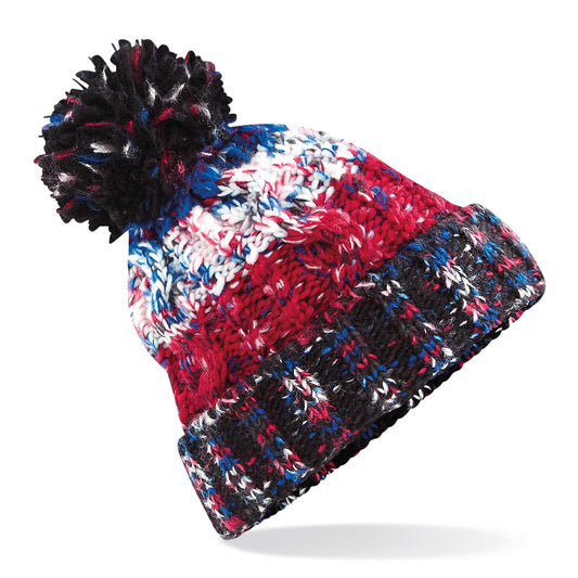 Corkscrew pom pom beanie